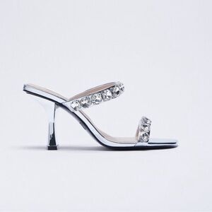 Zara Metallic High Heel Sandals with Rhinestone Straps